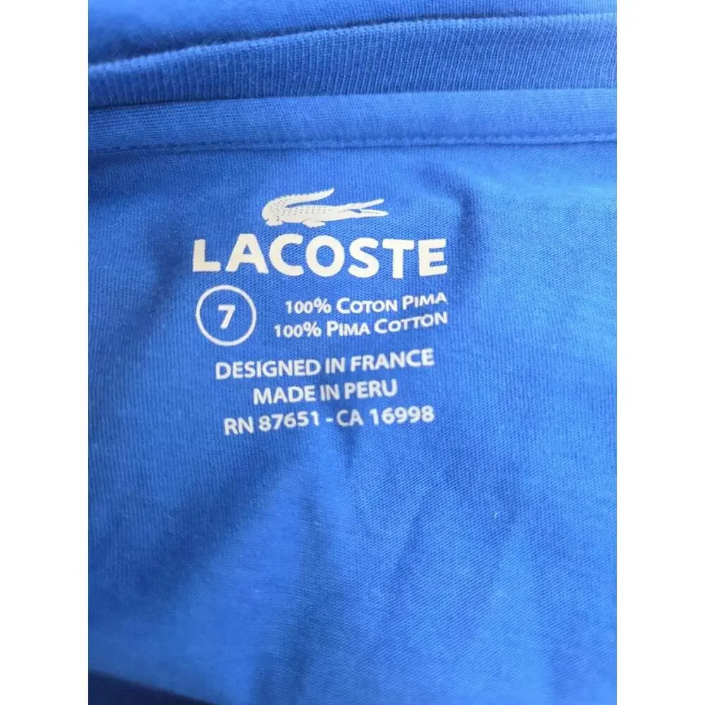 Lacoste Men's Pima Cotton T-Shirt XXL Blue Regular Fit V-Neck Long Sleeve - Picture 4 of 4